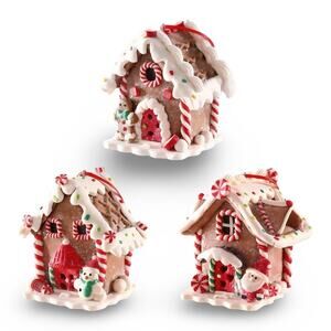 Lighted Gingerbread House Ornament Set - Clay Dough Decor